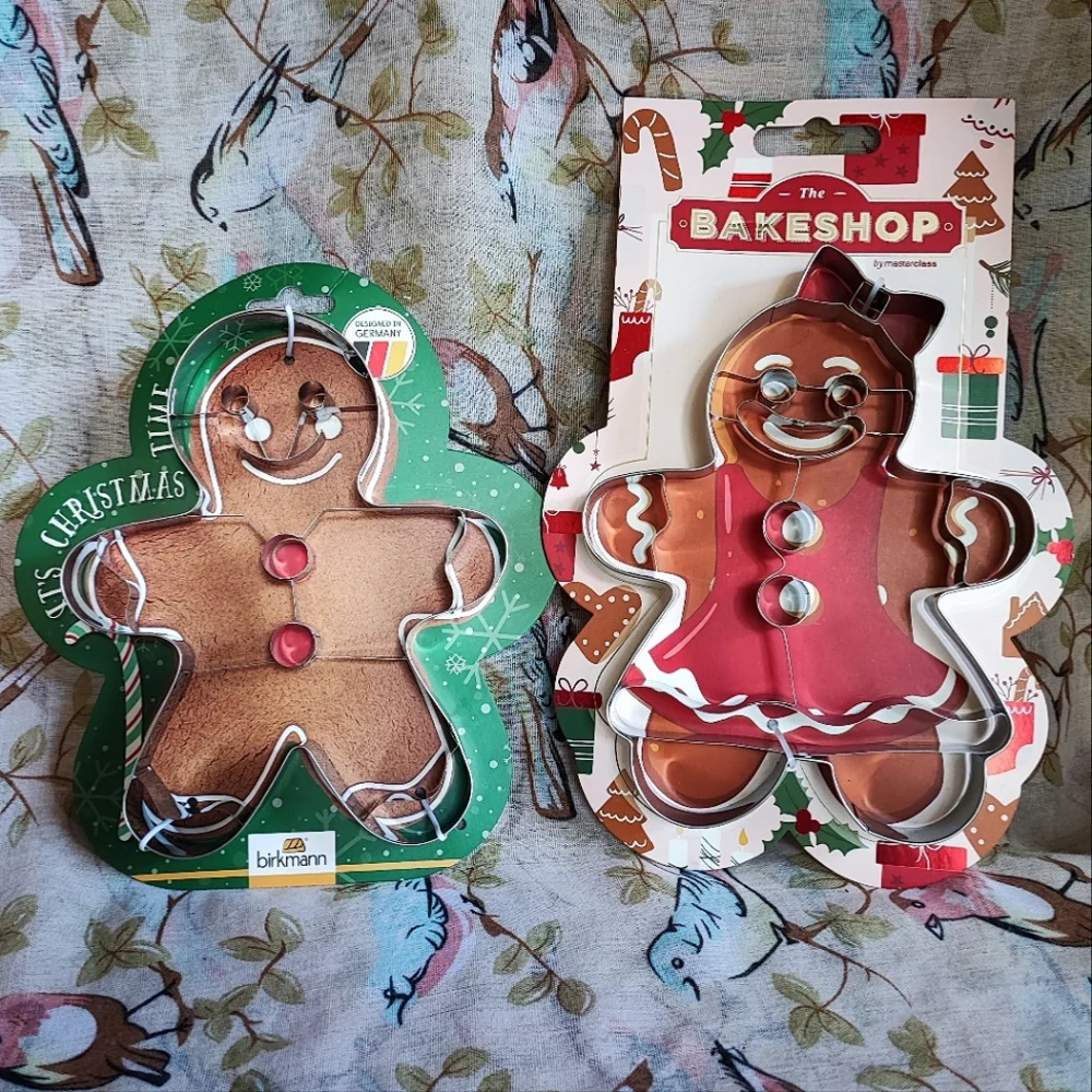 2 Birkmann Bakeshop Gingerbread Man Lady Girl Oversized Christmas Cookie Cutters